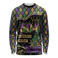 Mardi Gras 504 Nola New Orleans Long Sleeve Shirt Mask Up Beads Out - Wonder Print Shop