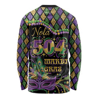 Mardi Gras 504 Nola New Orleans Long Sleeve Shirt Mask Up Beads Out - Wonder Print Shop