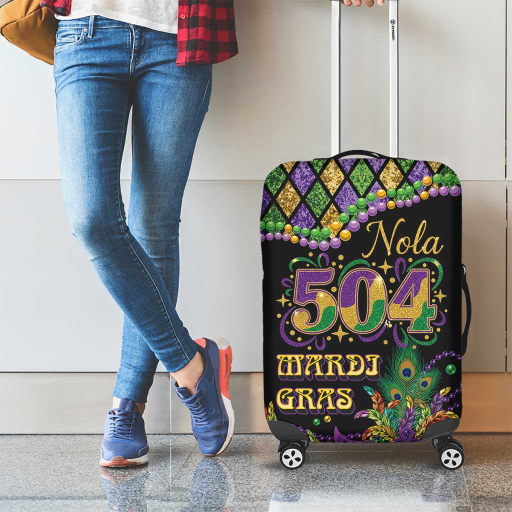 Mardi Gras 504 Nola New Orleans Luggage Cover Mask Up Beads Out - Wonder Print Shop