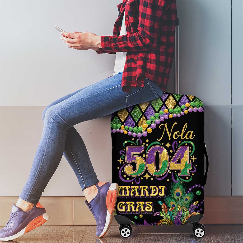 Mardi Gras 504 Nola New Orleans Luggage Cover Mask Up Beads Out - Wonder Print Shop