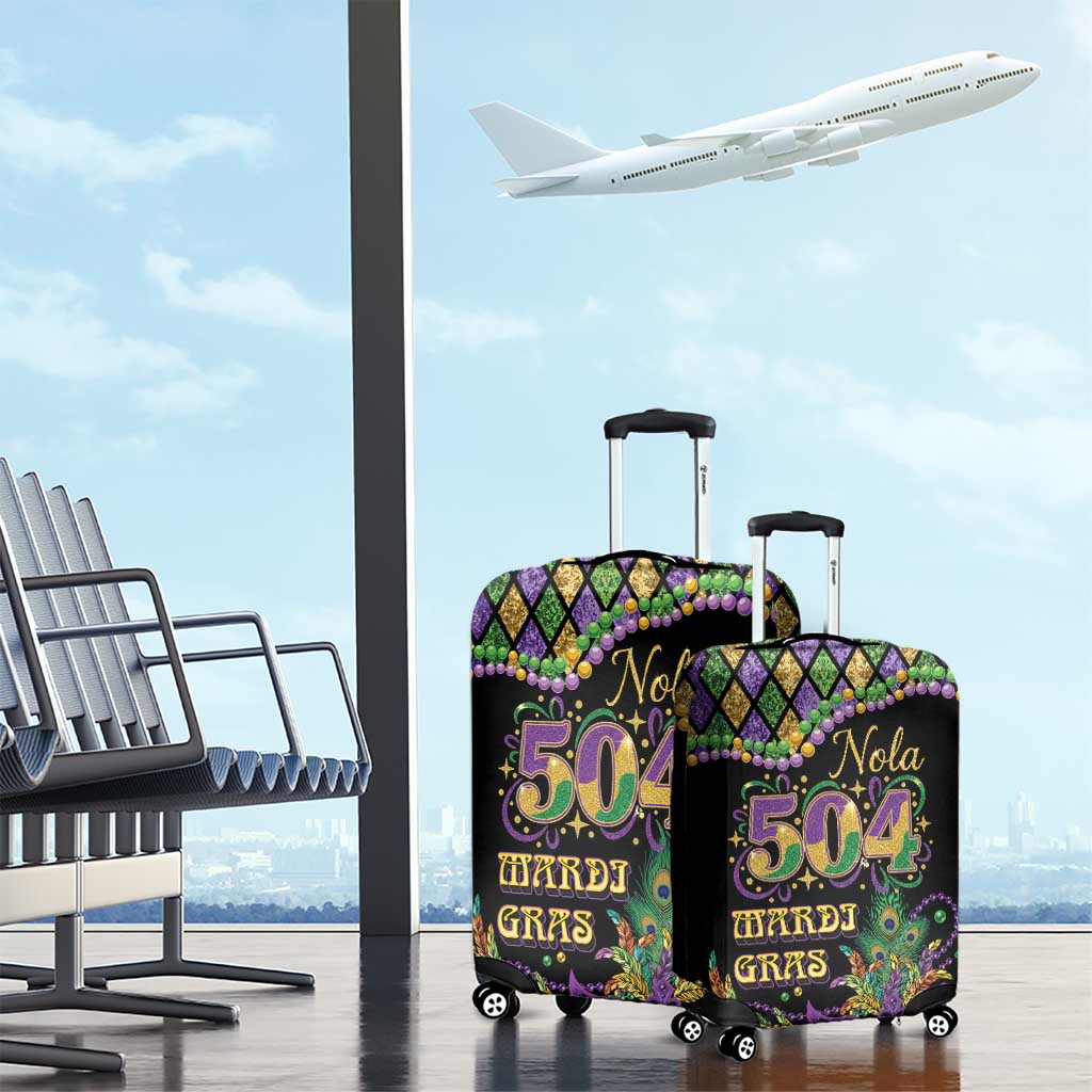 Mardi Gras 504 Nola New Orleans Luggage Cover Mask Up Beads Out - Wonder Print Shop
