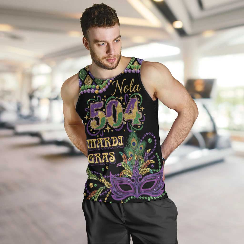 Mardi Gras 504 Nola New Orleans Men Tank Top Mask Up Beads Out - Wonder Print Shop