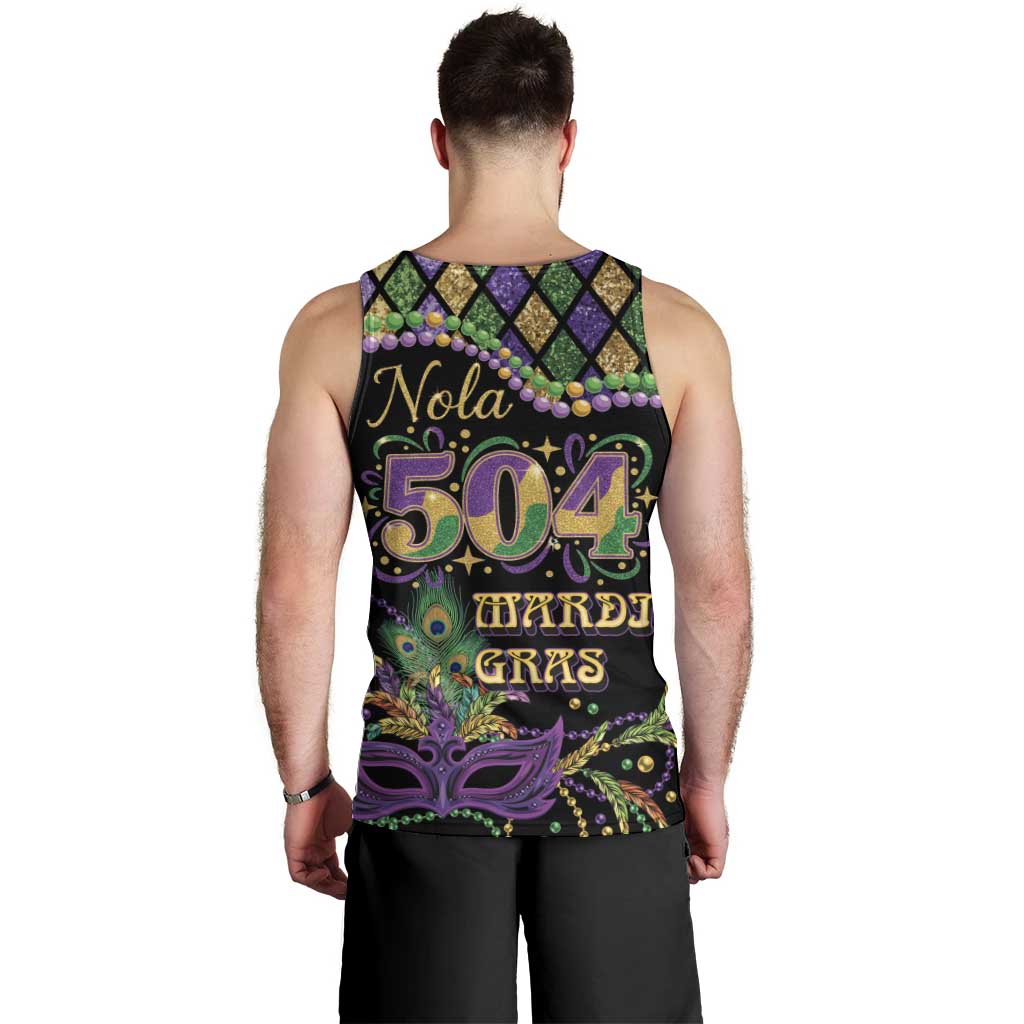 Mardi Gras 504 Nola New Orleans Men Tank Top Mask Up Beads Out - Wonder Print Shop