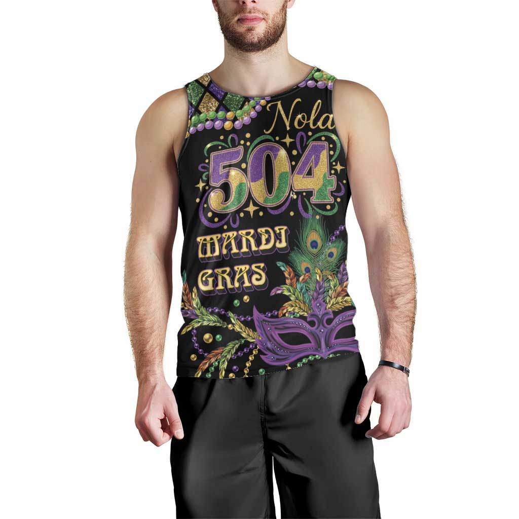 Mardi Gras 504 Nola New Orleans Men Tank Top Mask Up Beads Out - Wonder Print Shop