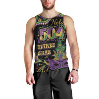 Mardi Gras 504 Nola New Orleans Men Tank Top Mask Up Beads Out - Wonder Print Shop