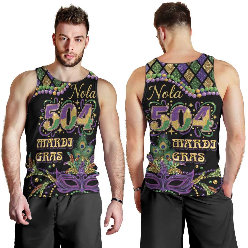 Mardi Gras 504 Nola New Orleans Men Tank Top Mask Up Beads Out - Wonder Print Shop