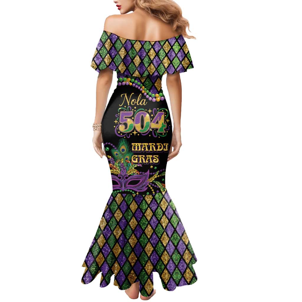 Mardi Gras 504 Nola New Orleans Mermaid Dress Mask Up Beads Out - Wonder Print Shop