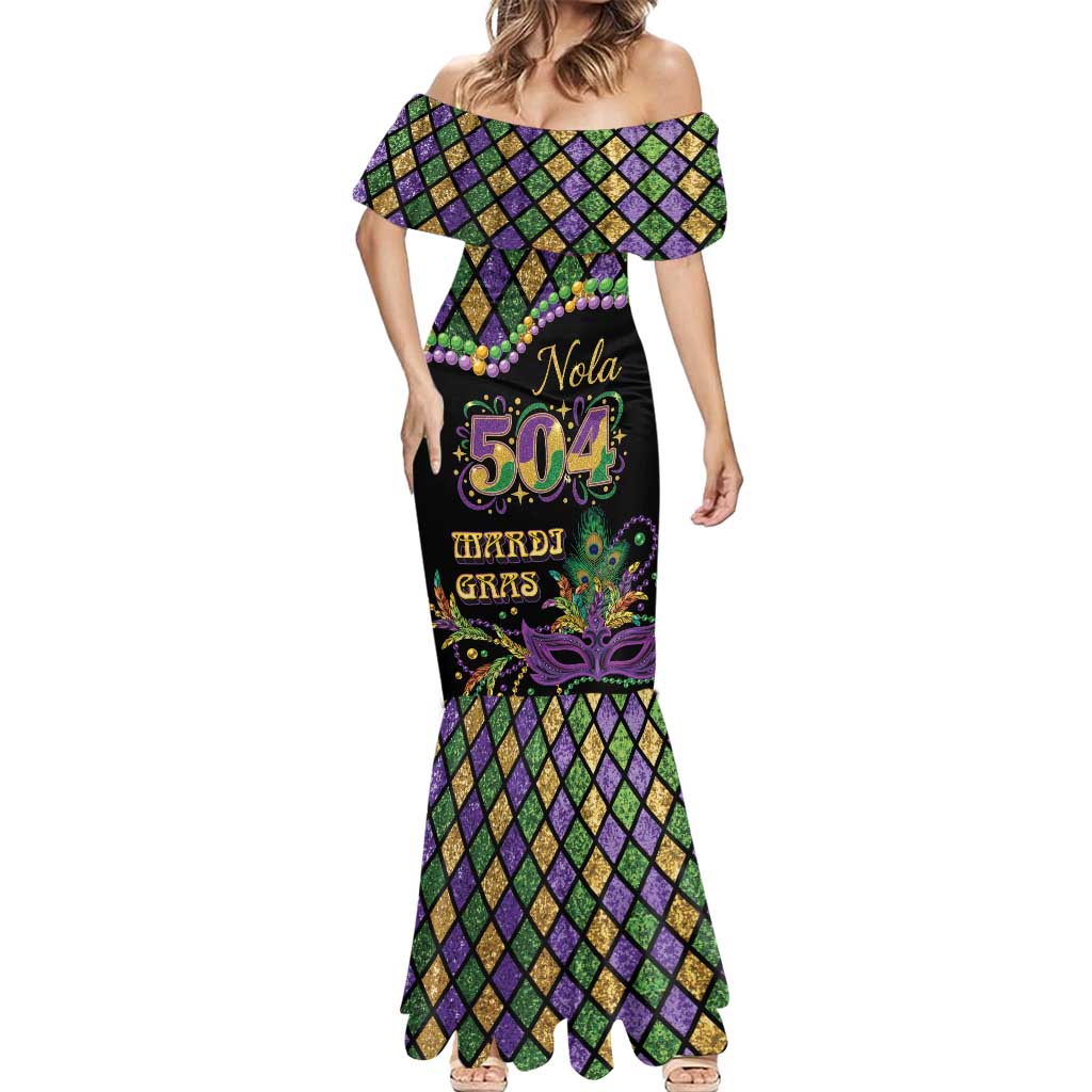 Mardi Gras 504 Nola New Orleans Mermaid Dress Mask Up Beads Out - Wonder Print Shop