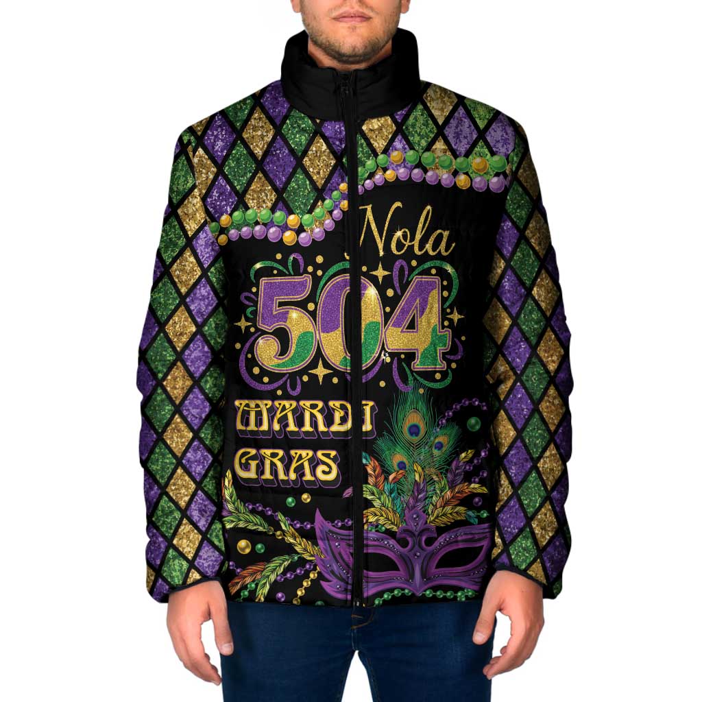 Mardi Gras 504 Nola New Orleans Padded Jacket Mask Up Beads Out - Wonder Print Shop