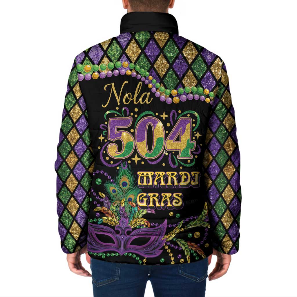 Mardi Gras 504 Nola New Orleans Padded Jacket Mask Up Beads Out - Wonder Print Shop