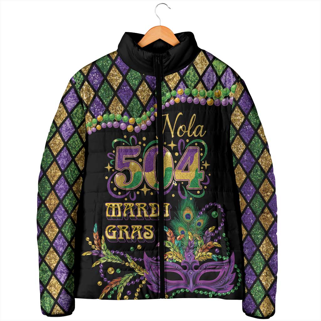 Mardi Gras 504 Nola New Orleans Padded Jacket Mask Up Beads Out - Wonder Print Shop