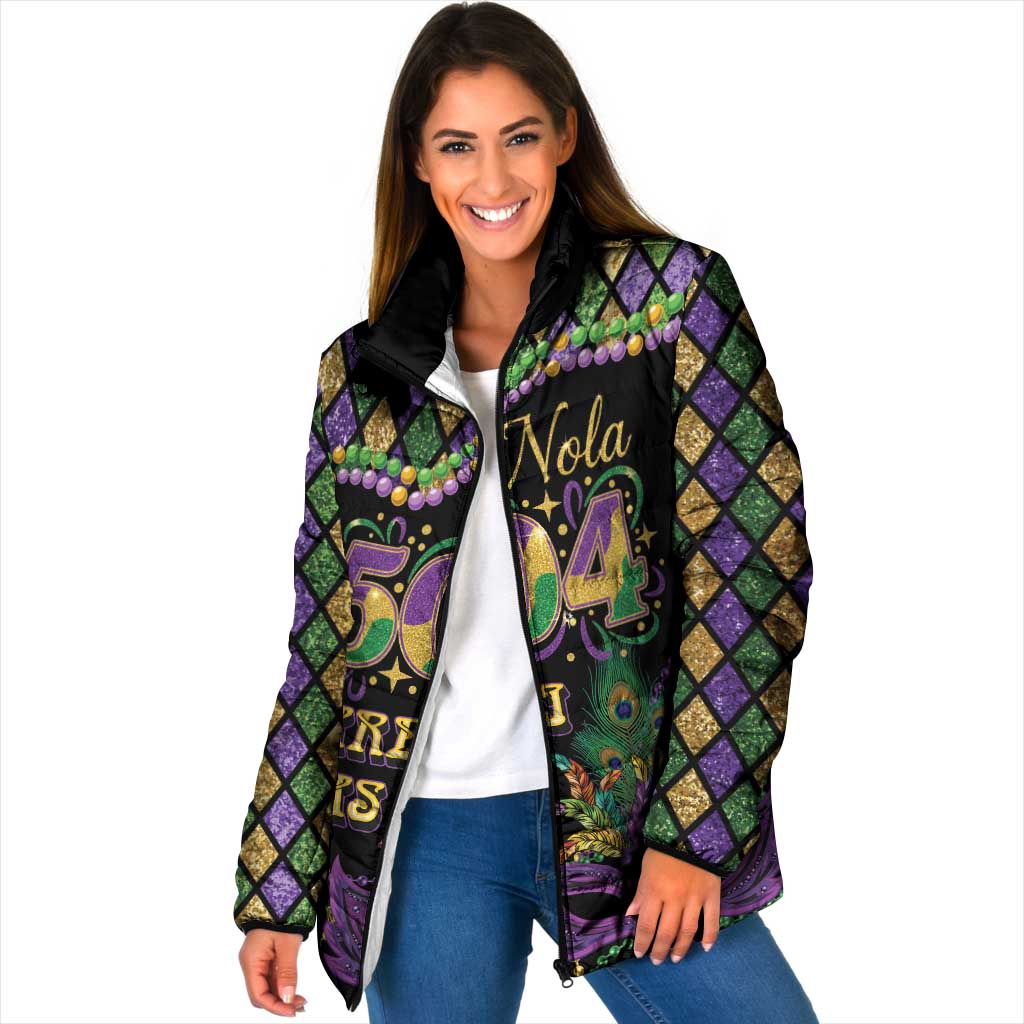 Mardi Gras 504 Nola New Orleans Padded Jacket Mask Up Beads Out - Wonder Print Shop