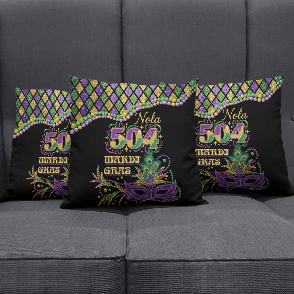 Mardi Gras 504 Nola New Orleans Pillow Cover Mask Up Beads Out - Wonder Print Shop