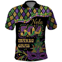 Mardi Gras 504 Nola New Orleans Polo Shirt Mask Up Beads Out - Wonder Print Shop