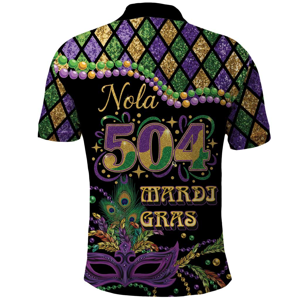 Mardi Gras 504 Nola New Orleans Polo Shirt Mask Up Beads Out - Wonder Print Shop
