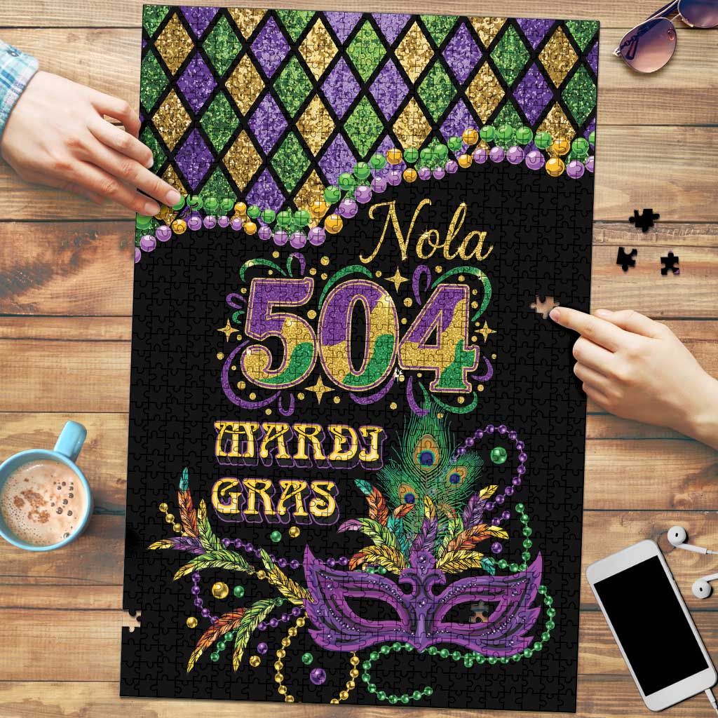 Mardi Gras 504 Nola New Orleans Puzzle Mask Up Beads Out - Wonder Print Shop
