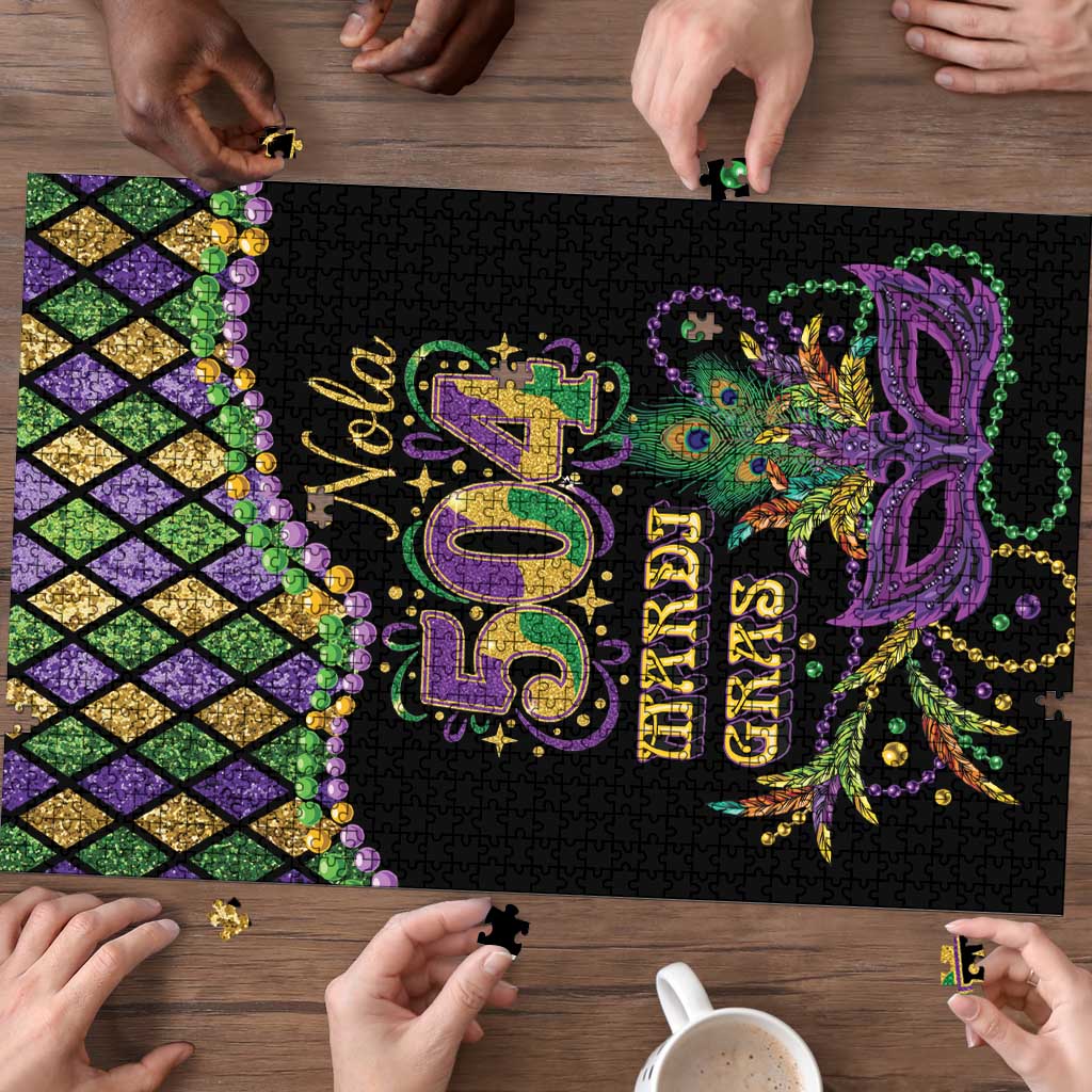 Mardi Gras 504 Nola New Orleans Puzzle Mask Up Beads Out - Wonder Print Shop