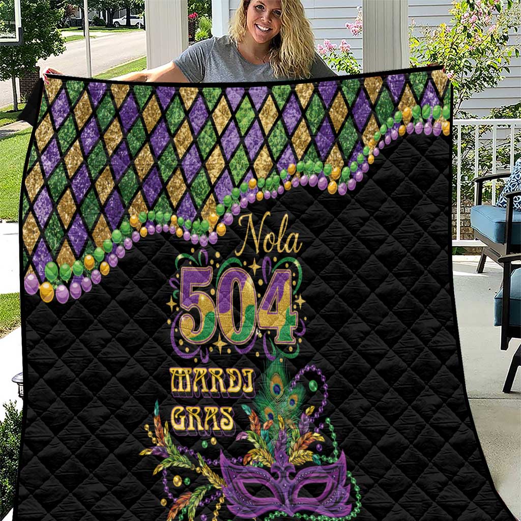 Mardi Gras 504 Nola New Orleans Quilt Mask Up Beads Out - Wonder Print Shop