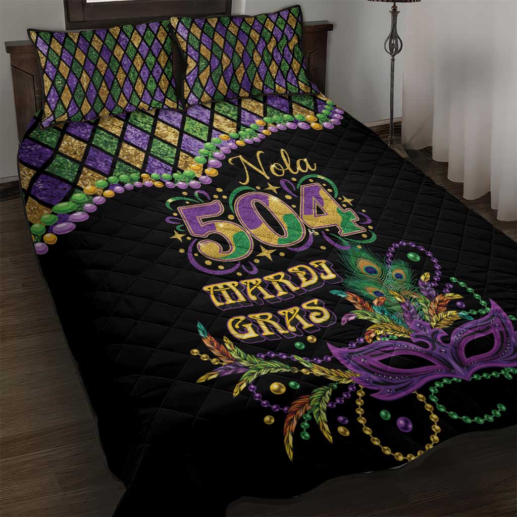 Mardi Gras 504 Nola New Orleans Quilt Bed Set Mask Up Beads Out - Wonder Print Shop