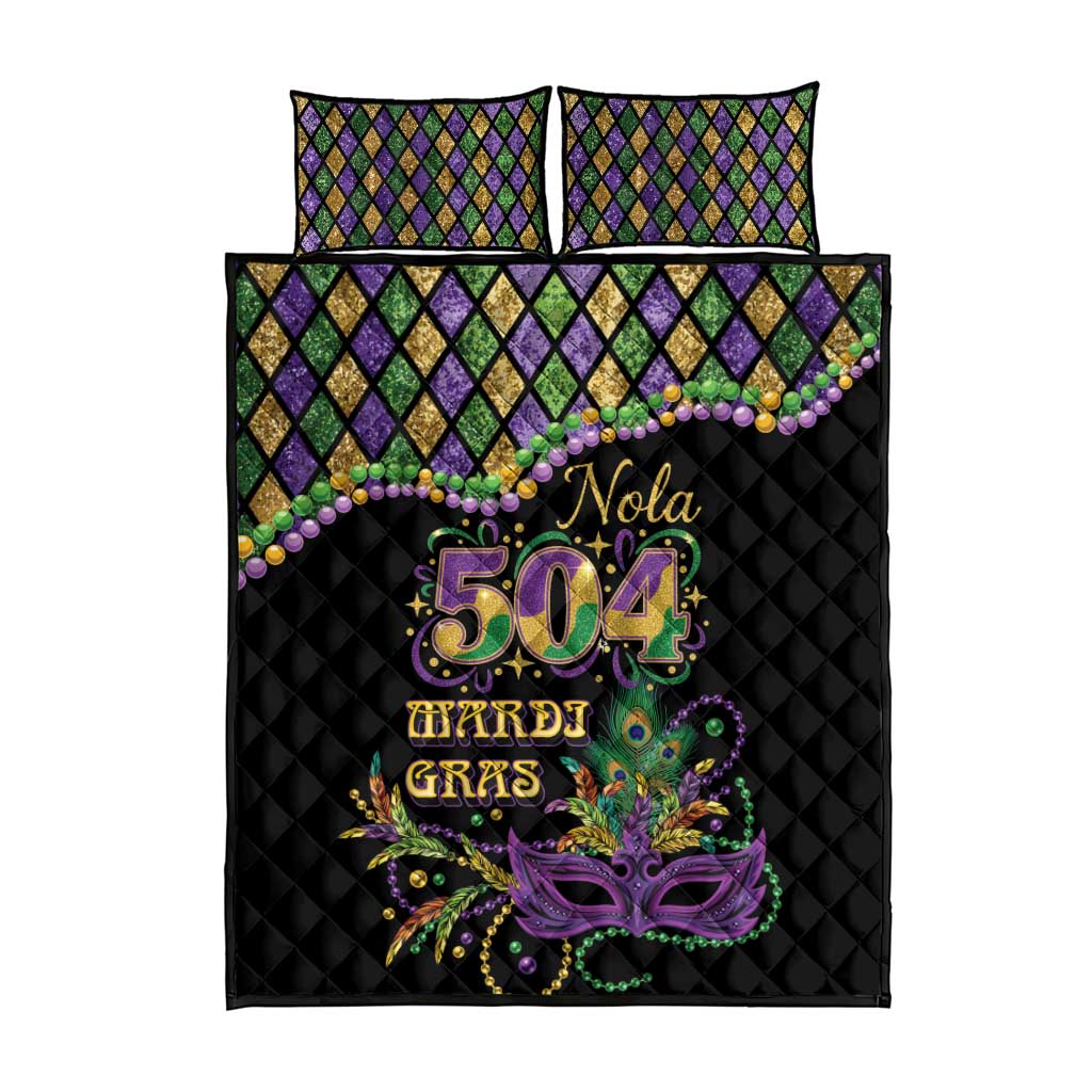 Mardi Gras 504 Nola New Orleans Quilt Bed Set Mask Up Beads Out - Wonder Print Shop