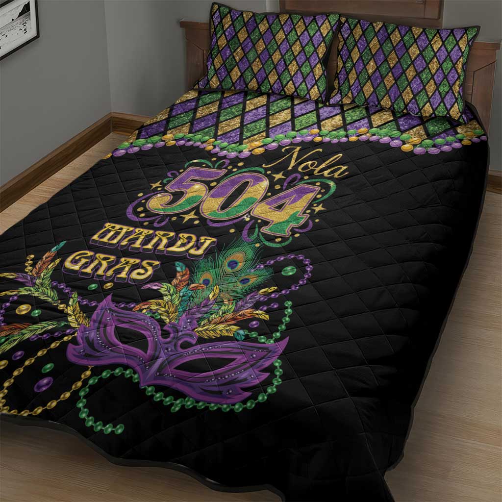 Mardi Gras 504 Nola New Orleans Quilt Bed Set Mask Up Beads Out - Wonder Print Shop