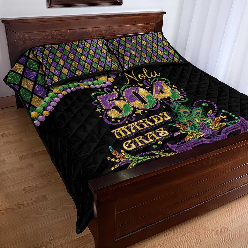 Mardi Gras 504 Nola New Orleans Quilt Bed Set Mask Up Beads Out - Wonder Print Shop