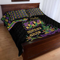 Mardi Gras 504 Nola New Orleans Quilt Bed Set Mask Up Beads Out - Wonder Print Shop