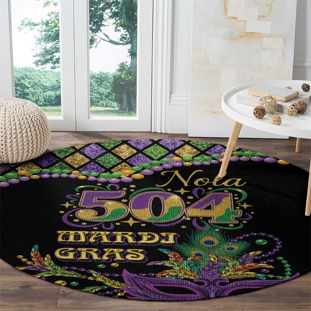 Mardi Gras 504 Nola New Orleans Round Carpet Mask Up Beads Out - Wonder Print Shop