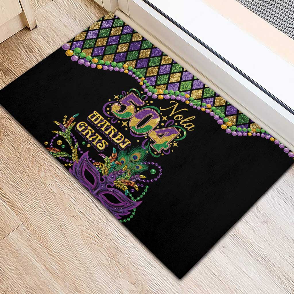 Mardi Gras 504 Nola New Orleans Rubber Doormat Mask Up Beads Out - Wonder Print Shop