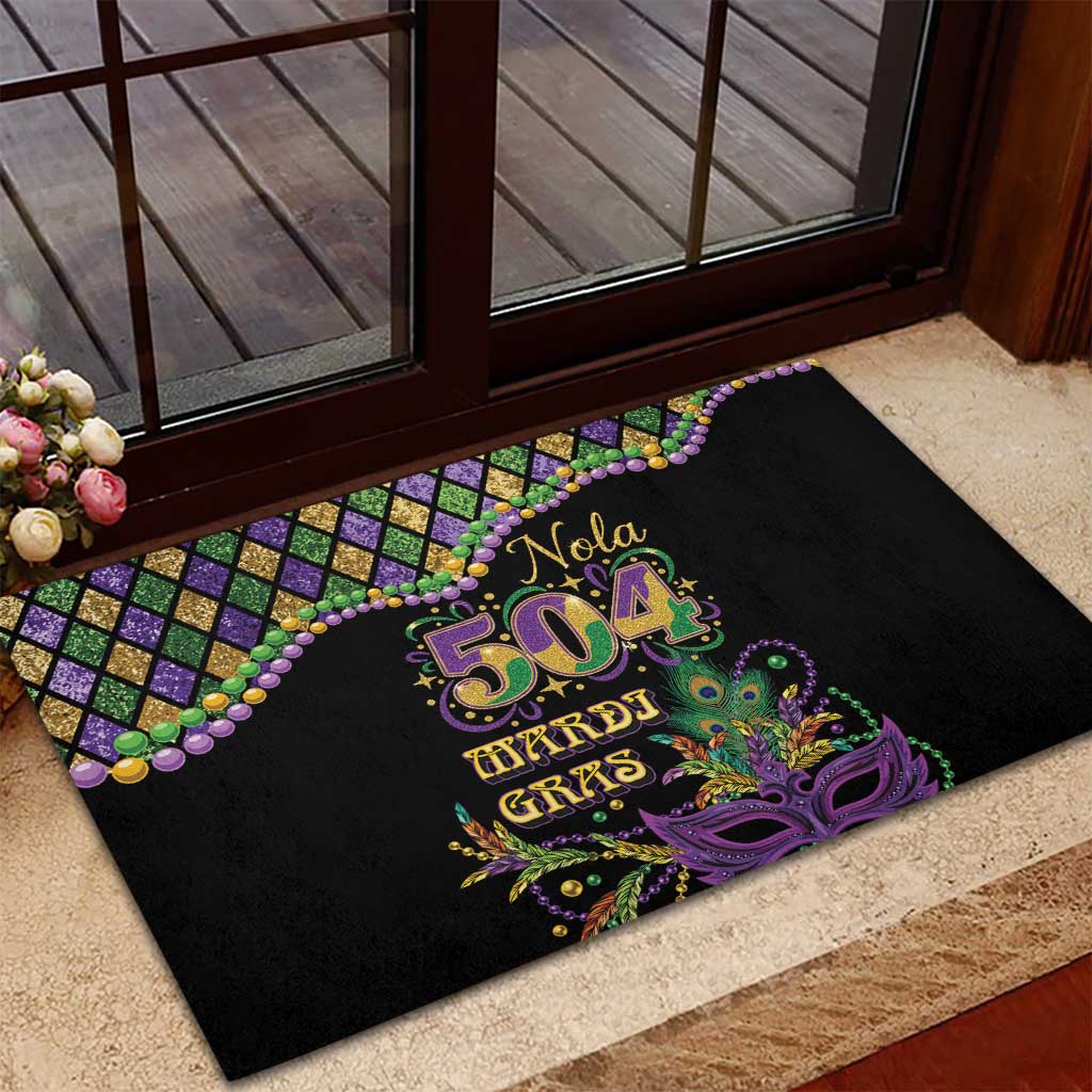 Mardi Gras 504 Nola New Orleans Rubber Doormat Mask Up Beads Out - Wonder Print Shop