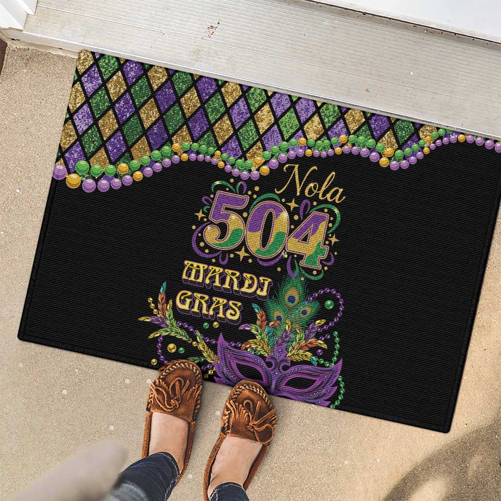Mardi Gras 504 Nola New Orleans Rubber Doormat Mask Up Beads Out - Wonder Print Shop