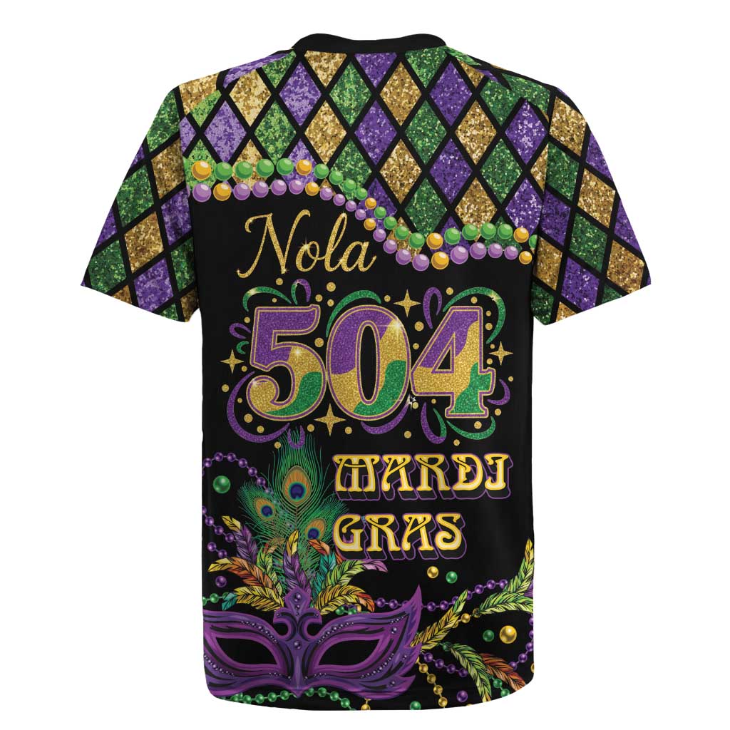 Mardi Gras 504 Nola New Orleans Rugby Jersey Mask Up Beads Out - Wonder Print Shop