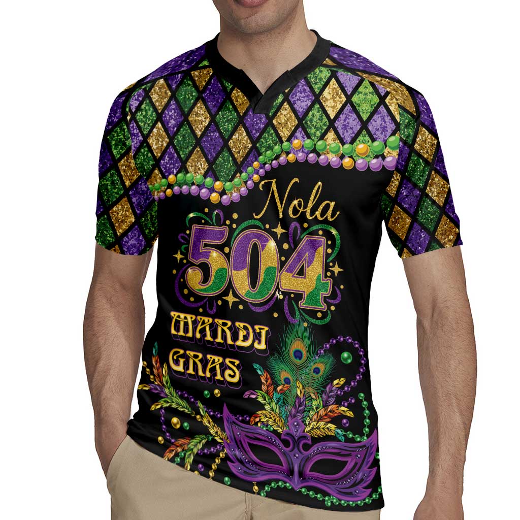 Mardi Gras 504 Nola New Orleans Rugby Jersey Mask Up Beads Out - Wonder Print Shop