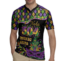 Mardi Gras 504 Nola New Orleans Rugby Jersey Mask Up Beads Out - Wonder Print Shop