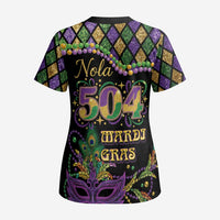 Mardi Gras 504 Nola New Orleans Scrub Top Mask Up Beads Out - Wonder Print Shop
