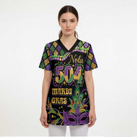 Mardi Gras 504 Nola New Orleans Scrub Top Mask Up Beads Out - Wonder Print Shop