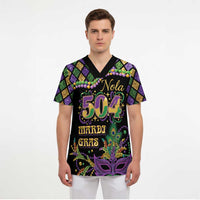 Mardi Gras 504 Nola New Orleans Scrub Top Mask Up Beads Out - Wonder Print Shop