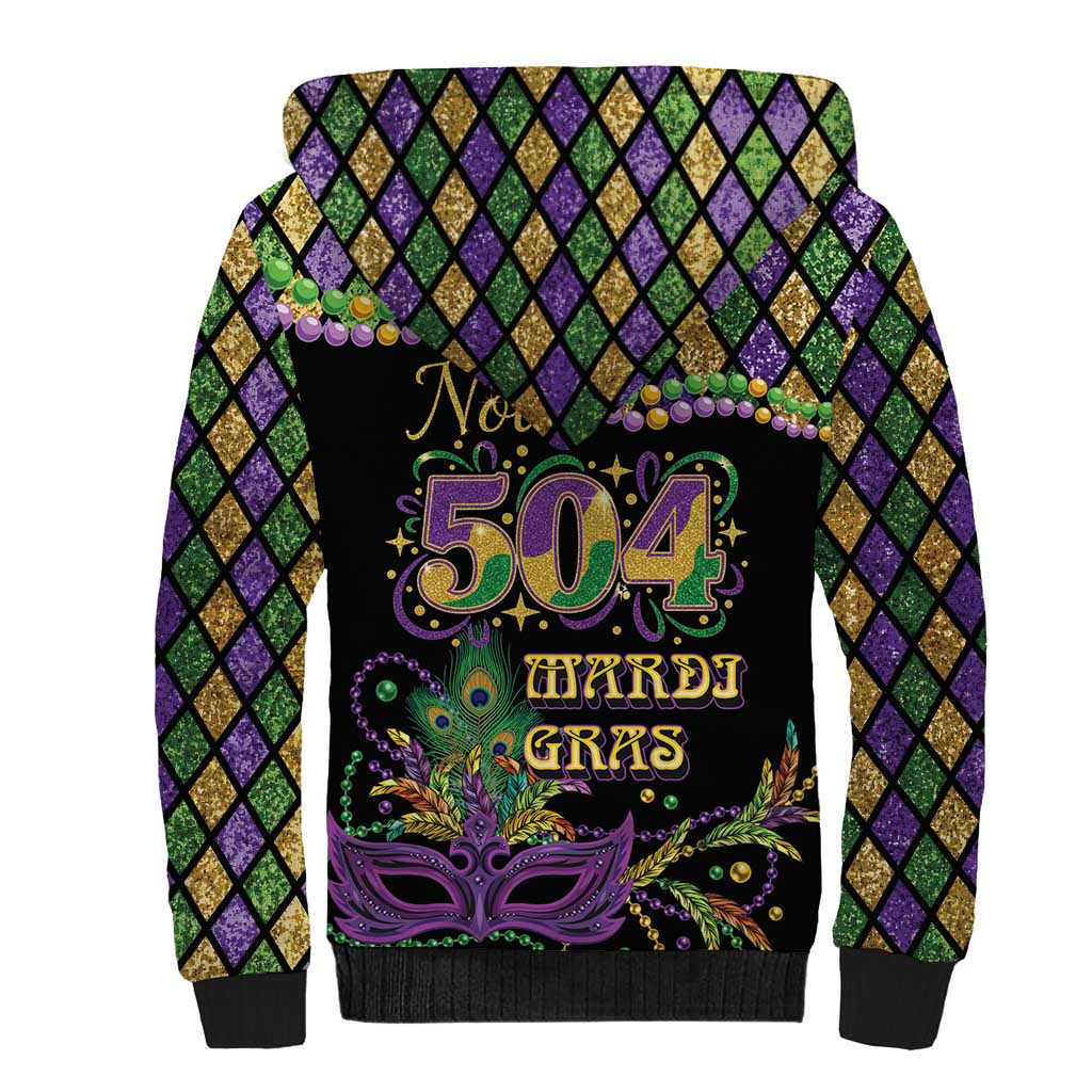 Mardi Gras 504 Nola New Orleans Sherpa Hoodie Mask Up Beads Out - Wonder Print Shop