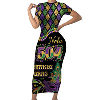 Mardi Gras 504 Nola New Orleans Short Sleeve Bodycon Dress Mask Up Beads Out - Wonder Print Shop