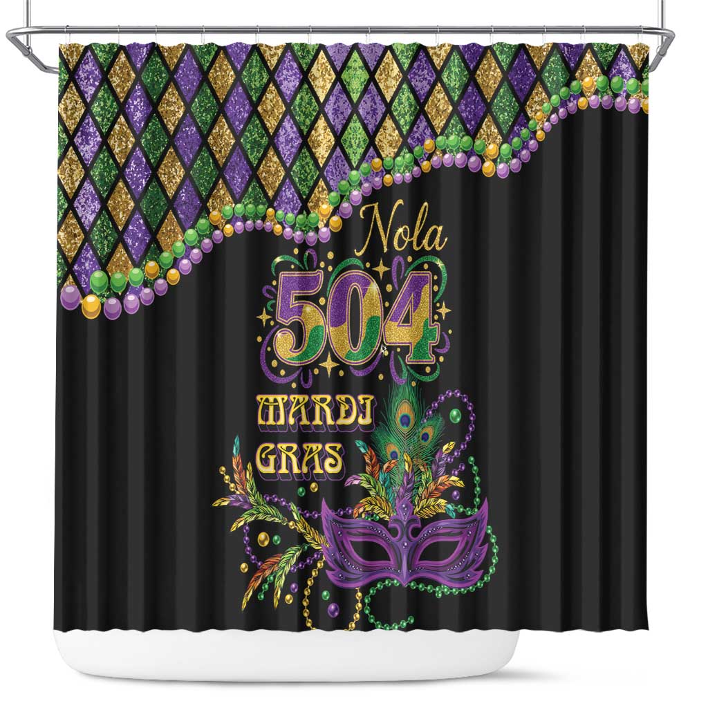 Mardi Gras 504 Nola New Orleans Shower Curtain Mask Up Beads Out - Wonder Print Shop