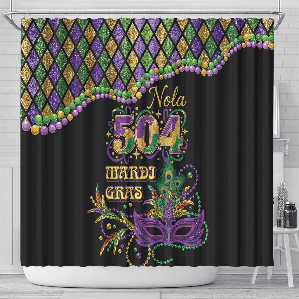 Mardi Gras 504 Nola New Orleans Shower Curtain Mask Up Beads Out - Wonder Print Shop
