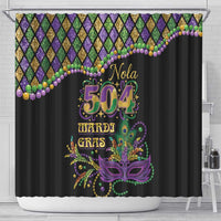 Mardi Gras 504 Nola New Orleans Shower Curtain Mask Up Beads Out - Wonder Print Shop