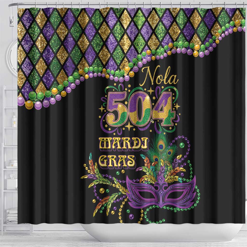 Mardi Gras 504 Nola New Orleans Shower Curtain Mask Up Beads Out - Wonder Print Shop