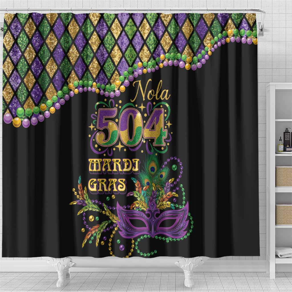 Mardi Gras 504 Nola New Orleans Shower Curtain Mask Up Beads Out - Wonder Print Shop