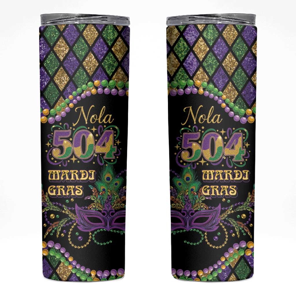 Mardi Gras 504 Nola New Orleans Skinny Tumbler Mask Up Beads Out - Wonder Print Shop