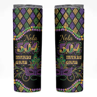 Mardi Gras 504 Nola New Orleans Skinny Tumbler Mask Up Beads Out - Wonder Print Shop
