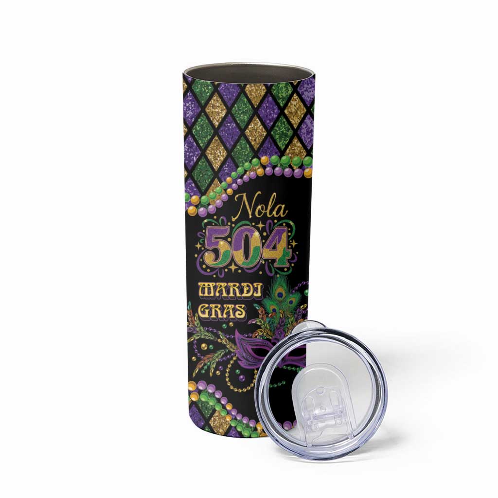 Mardi Gras 504 Nola New Orleans Skinny Tumbler Mask Up Beads Out - Wonder Print Shop