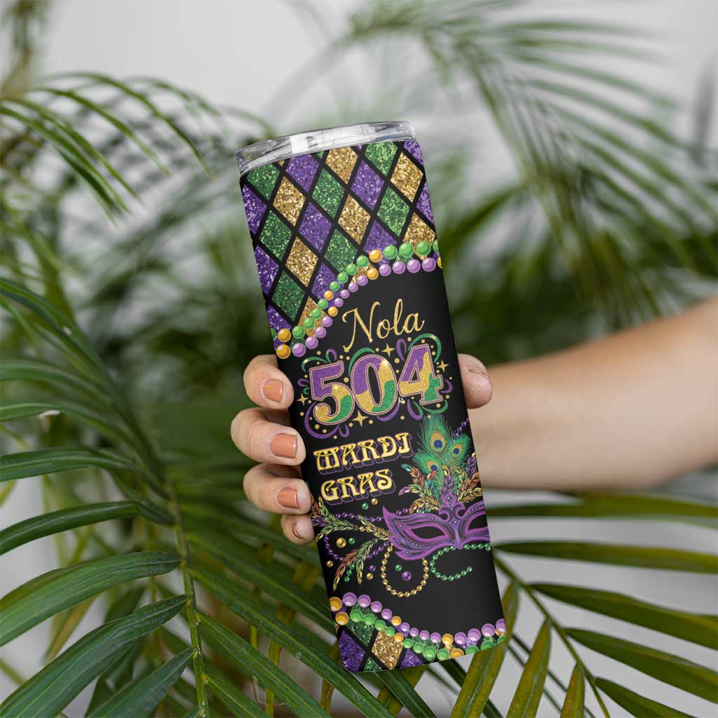 Mardi Gras 504 Nola New Orleans Skinny Tumbler Mask Up Beads Out - Wonder Print Shop