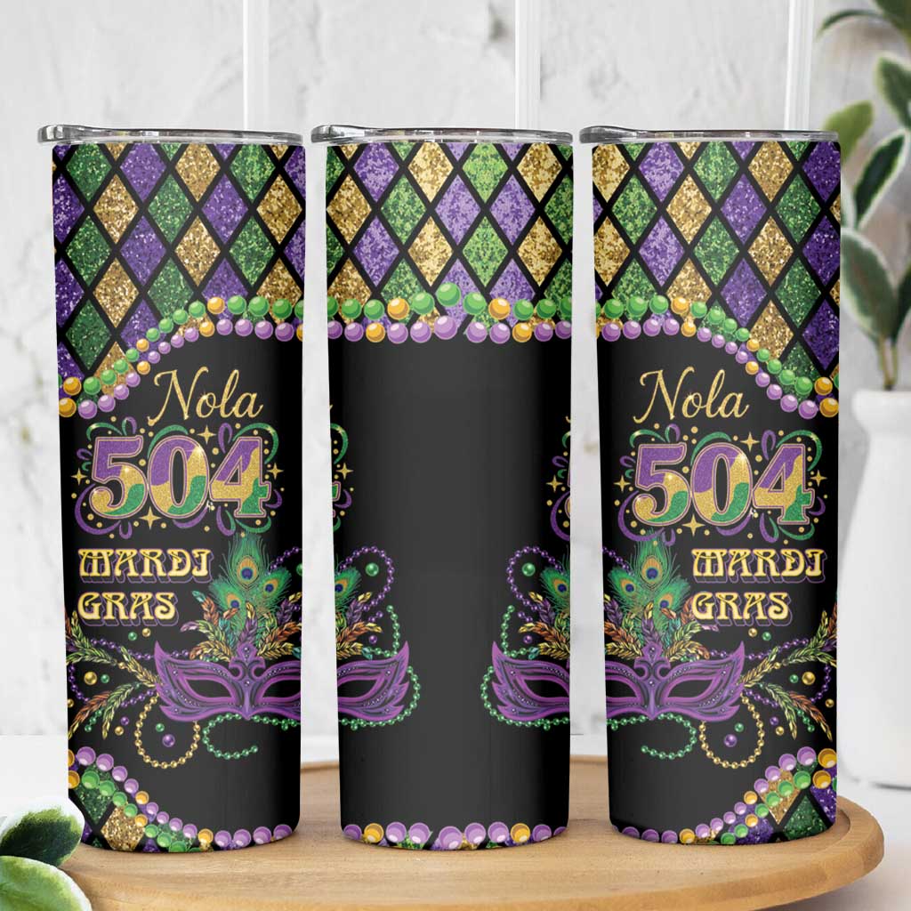 Mardi Gras 504 Nola New Orleans Skinny Tumbler Mask Up Beads Out - Wonder Print Shop