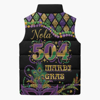 Mardi Gras 504 Nola New Orleans Sleeveless Puffer Jacket Mask Up Beads Out - Wonder Print Shop